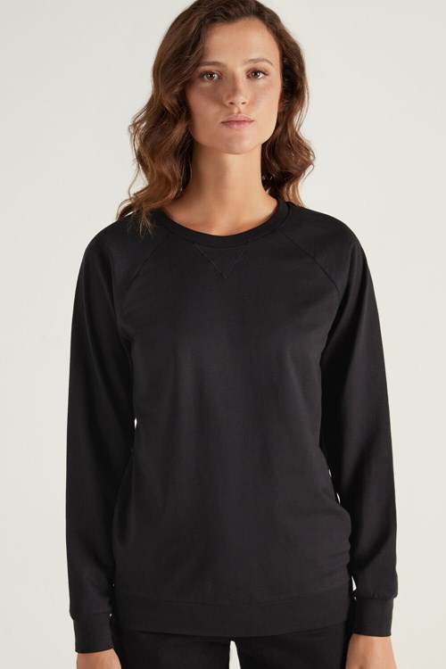 Tezenis 100% Bawełniane Basic Sweatshirt Czarne Czarne | 5386-DHIGE