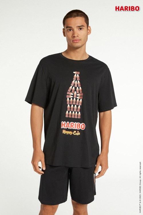 Tezenis Bawełniane Haribo Cola Print Krótkie Pajamas Czarne Czarne | 8369-KMDYJ