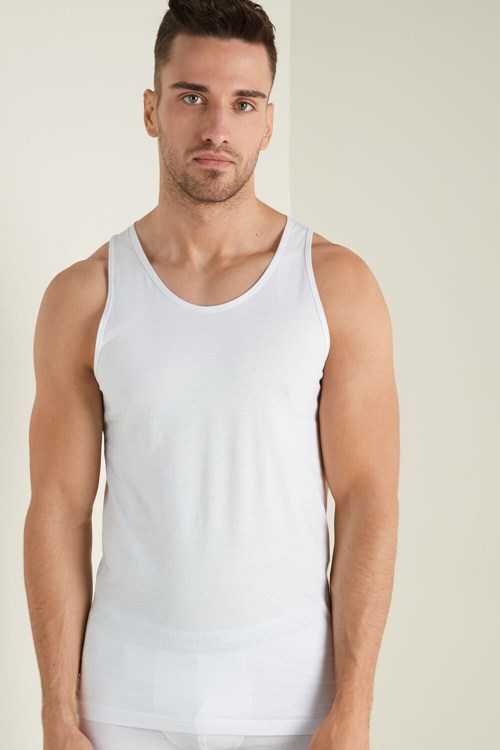 Tezenis Bawełniane Jersey Undershirt Białe Białe | 4173-BXMID