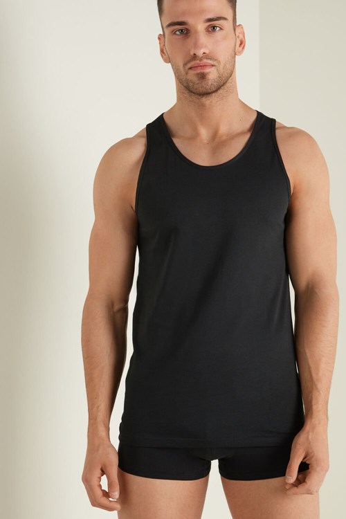 Tezenis Bawełniane Jersey Undershirt Czarne Czarne | 4072-ZPVGC