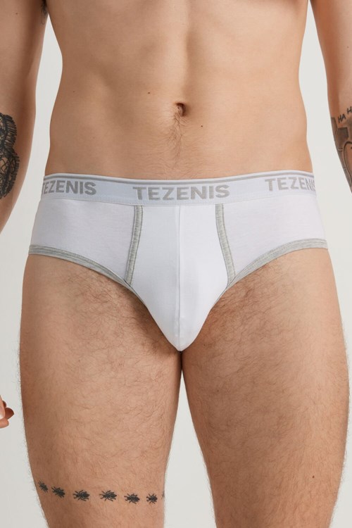 Tezenis Bawełniane Logo Briefs with Contrasting Edging Białe | 9012-DGLKH