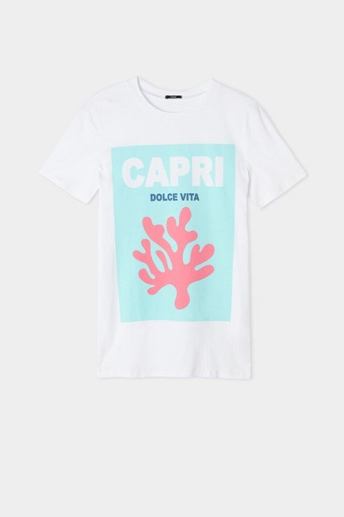 Tezenis Bawełniane Printed T-shirt Białe | 4732-DEVPO