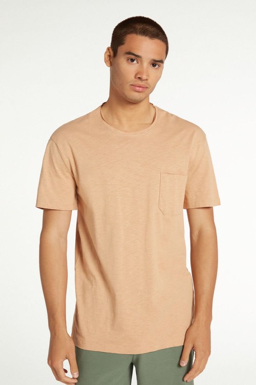 Tezenis Bawełniane T-Shirt with Breast Pocket Nude Desert 646v | 5027-MPQNG