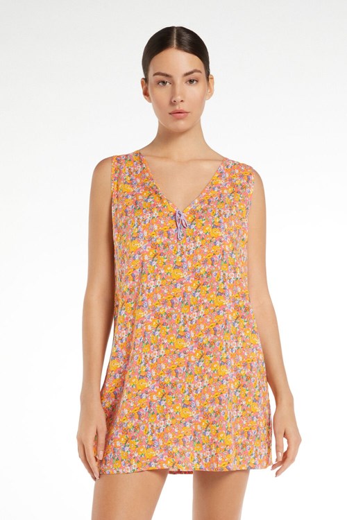 Tezenis Bez Rękawów Cropped Viscose Fabric Chemise Floral Colorful Floral Print 576v | 4873-DOCYP