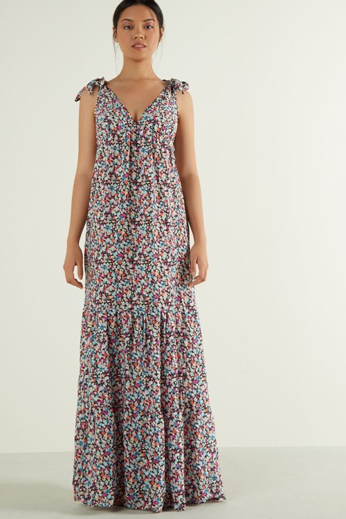Tezenis Bez Rękawów Maxi Sukienki with Bows Kolorowe | 4028-AEDWJ
