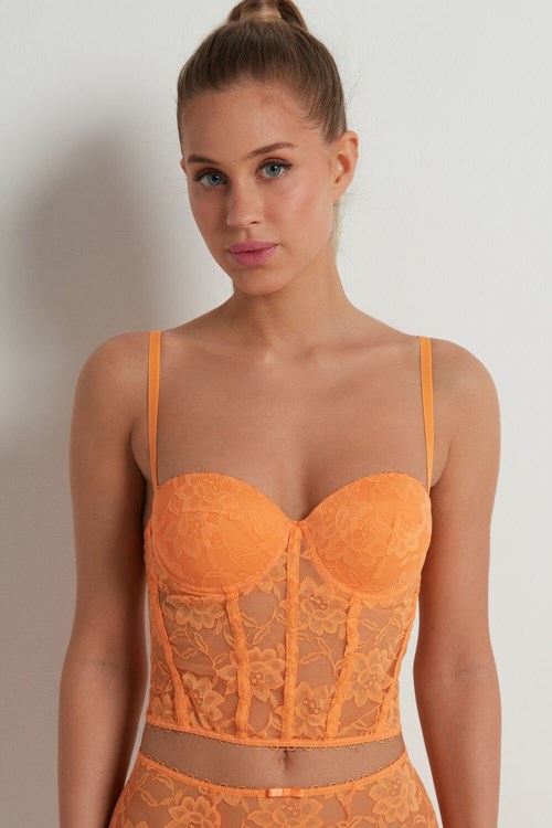 Tezenis Blooming Koronkowe Bandeau Bra Top Pomarańczowe Pomarańczowe | 4967-JIWVU