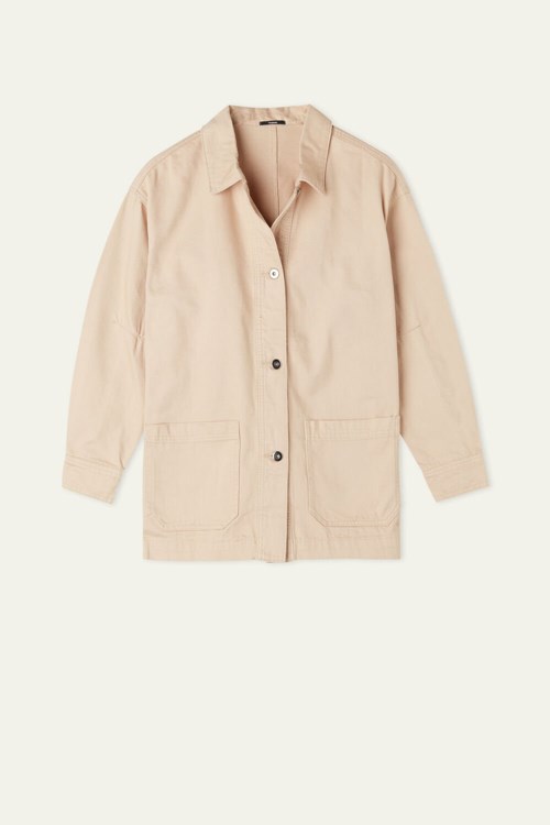 Tezenis Buttoned Denim Jacket Beżowe | 4390-SHLNU