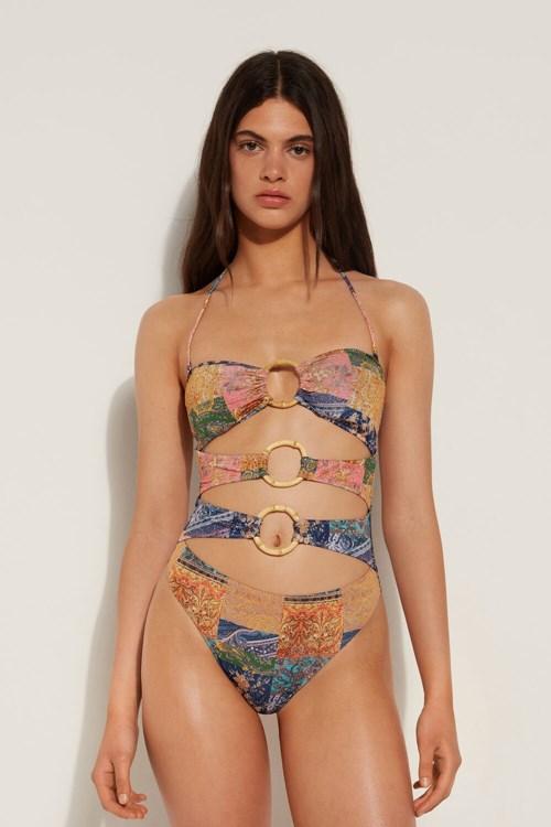 Tezenis Chic Bamboo One-Piece Bandeau Swimsuit Kolorowe | 5143-CJXYU