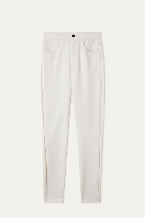 Tezenis Coated-Effect Thermal Pants with Five Pockets Kremowe | 7320-UNVDJ