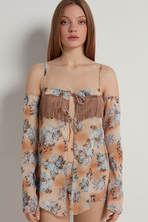 Tezenis Country Flowers Slip with Sleeves Brązowe Panterka | 5821-XDIYZ
