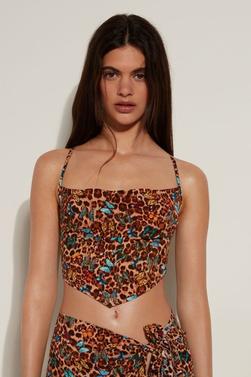 Tezenis Criss-Cross Viscose Fabric Crop Top Animal Animal-print Butterfly Print 573v | 3861-LKSWU