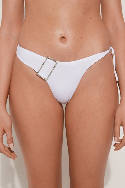 Tezenis Crystal Klamry String Brazilian Bikini Bottoms Białe Białe | 1479-PAWLZ