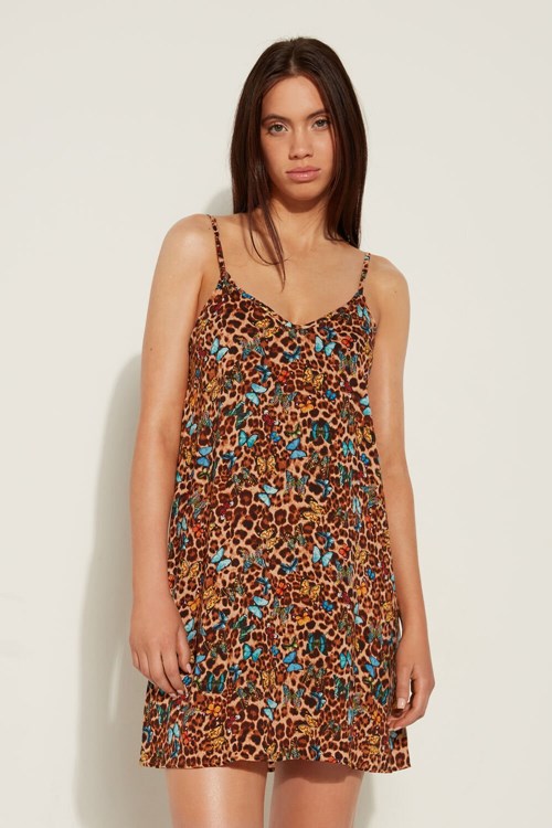 Tezenis Flared Viscose Fabric Mini Sukienki Animal Animal-print Butterfly Print 573v | 7841-QYKSD