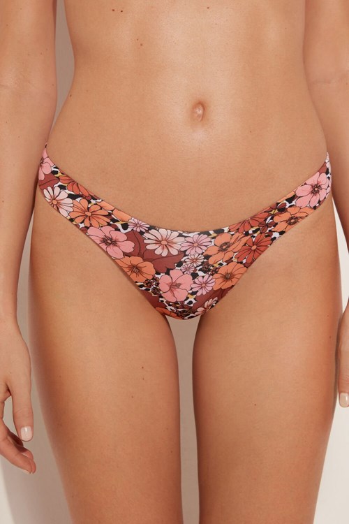 Tezenis Flower Animal Print High-Cut Brazilian Bikini Bottoms Floral Floral Animal Print 581v | 2170-PGRJU