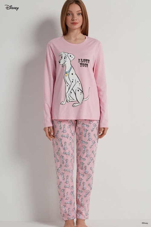 Tezenis Full-Length Bawełniane Pajamas with Disney 101 Dalmatians Print Różowe Różowe | 6157-DSABU