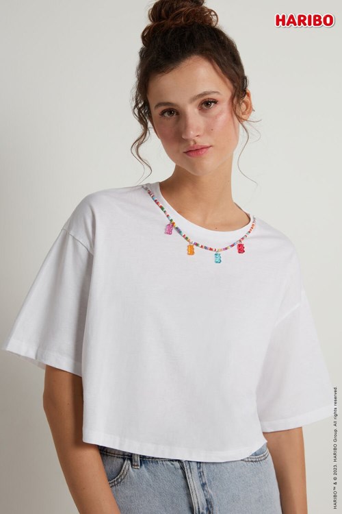 Tezenis Haribo Dropped Shoulder Crop T-Shirt Białe Białe | 1537-OCXUY