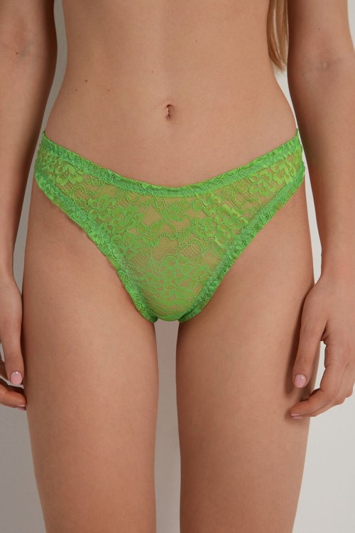 Tezenis High-Cut Gathered Koronkowe Brazilian Panties Zielone Zielone | 4750-ATEGW