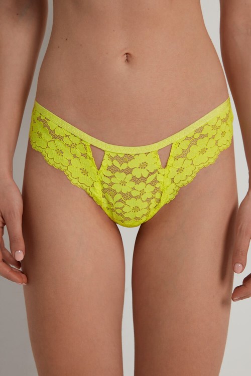 Tezenis High-Cut Koronkowe Brazilian Panties with Cut-Outs Żółte Cytrynowy Żółte | 0297-QZDTX