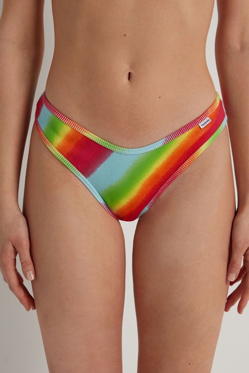 Tezenis High-Cut Żebrowany Brazilian Panties with Logo Kolorowe Pomarańczowe | 0729-UHLCZ