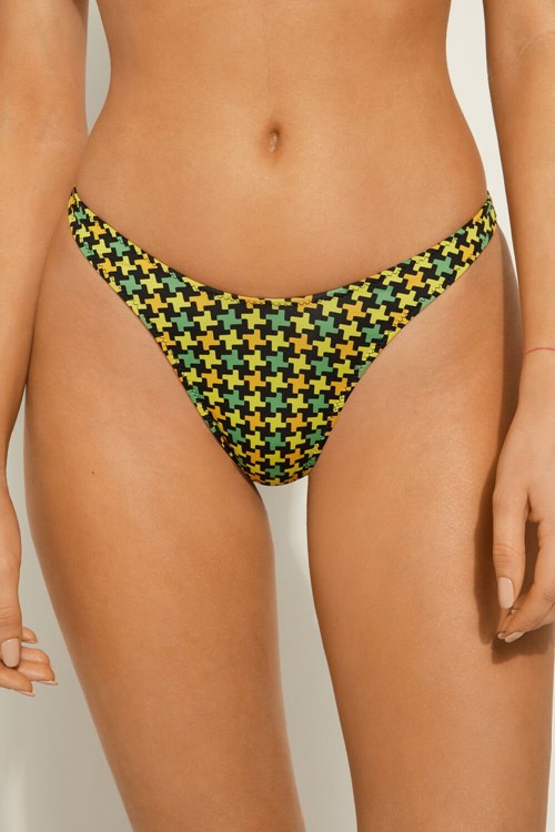 Tezenis High-Waisted Houndstooth High-Cut Brazilian Bikini Bottoms Czarne | 2796-NXWDI