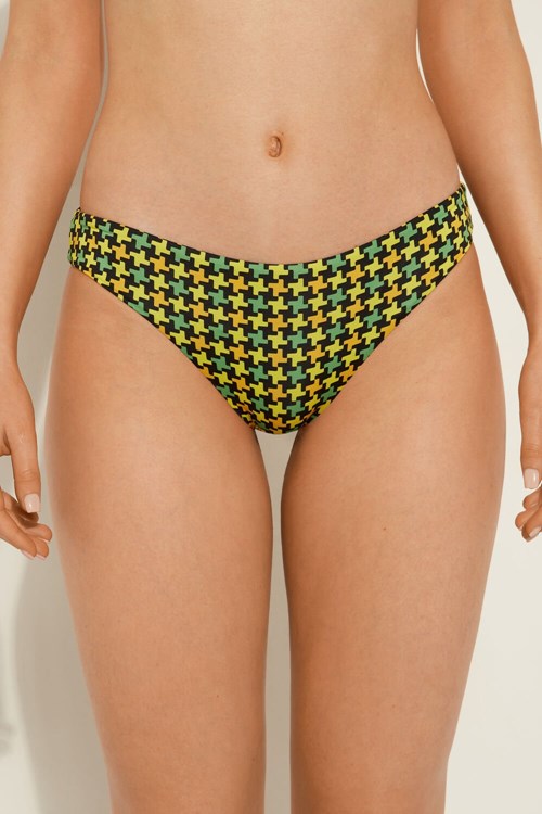 Tezenis Klasyczne Houndstooth Bikini Bottoms Czarne | 8130-LCOHT