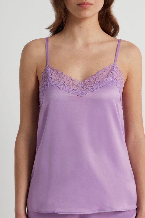 Tezenis Koronkowe and Satin Tank Top Lawenda | 0296-UORZG