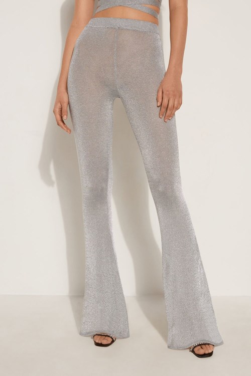 Tezenis Limited-Edition Lurex Flared Pants Srebrne | 6145-QNWJR