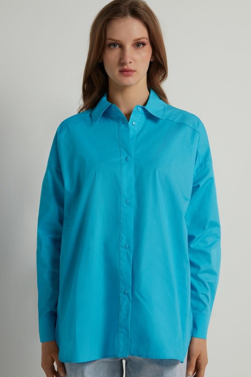 Tezenis Long Bawełniane Cloth Shirt Głęboka Niebieskie Niebieskie | 9178-OFWRN