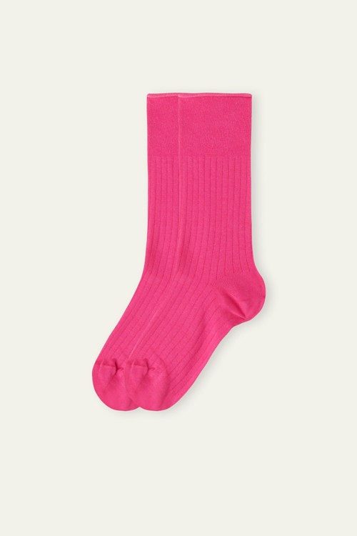 Tezenis Long Patterned Lekkie Bawełniane Socks Różowe Fuksja | 5490-GIEHQ
