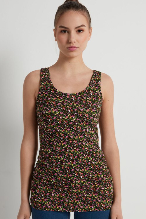 Tezenis Long Printed Viscose Camisole Czarne | 6198-RGOWN