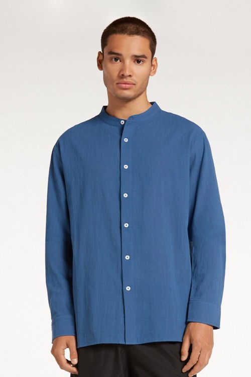 Tezenis Long Sleeve Band Collar Men’s Shirt in Bawełniane Cloth Niebieskie Niebieskie | 4809-AKCXL