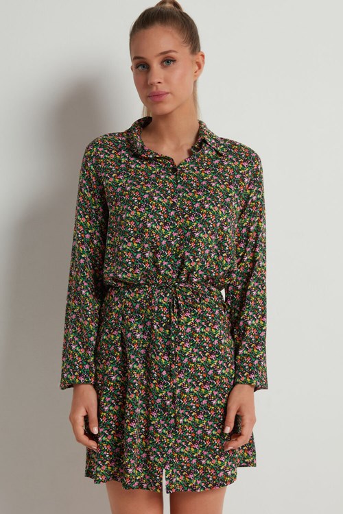 Tezenis Long Sleeve Viscose Cloth Shirtdress Czarne | 6453-BTSFC