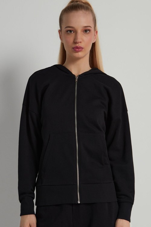 Tezenis Long-Sleeve Zip-Up Hoodie Czarne Czarne | 1352-VZLKU