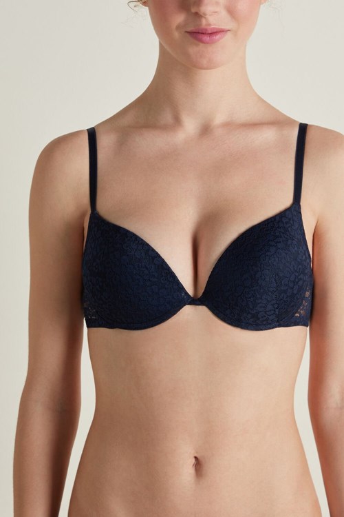 Tezenis Los Angeles Recycled Koronkowe Super Push-Up Bra Niebieskie Niebieskie | 9872-UZWNQ