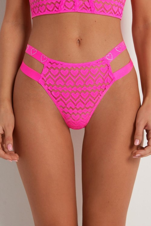 Tezenis Lovely Koronkowe High-Stanem String Stringi Różowe Różowe | 2314-NVPXQ