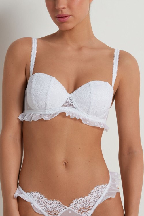 Tezenis Marry Me Koronkowe Madrid Ultra-Watowany Bandeau Bra Białe Białe | 9460-UHXBE