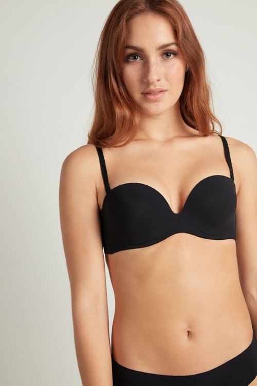 Tezenis New York Watowany Microfiber Bandeau Bra Czarne Czarne | 4750-SYDCJ