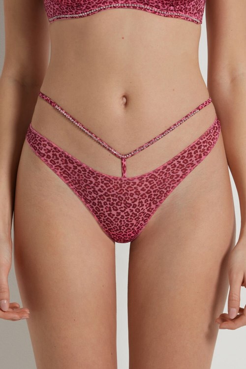 Tezenis Pretty Leopard High-Cut Brazilian Panties Różowe Panterka | 9326-UTSDK