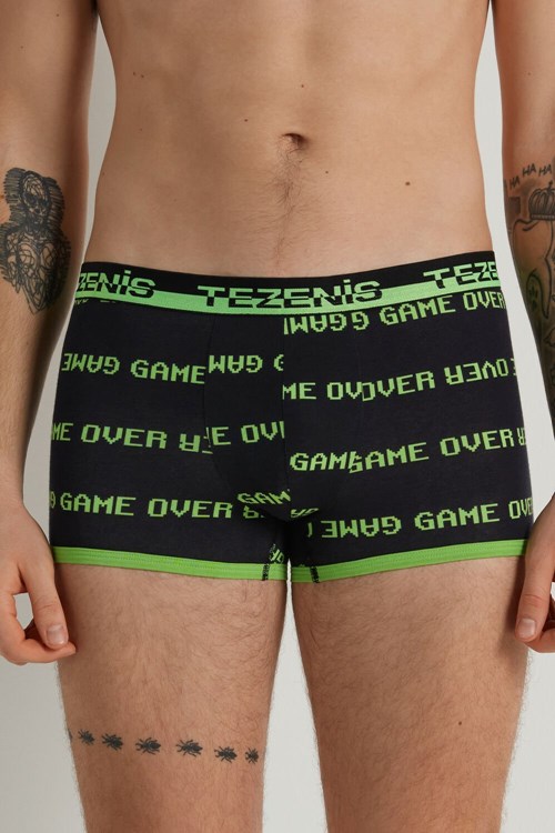 Tezenis Printed Bawełniane Boxers with Logo Elastic Waistband Czarne Czarne | 0267-IZXDM