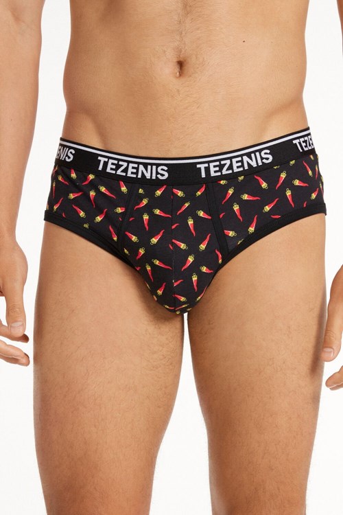 Tezenis Printed Bawełniane Panties with Logo Czarne Czarne | 1487-VCLEP
