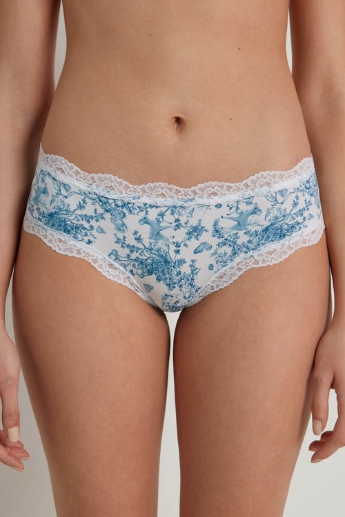 Tezenis Printed Microfiber and Koronkowe Hipster Brazilian Głęboka Niebieskie | 7821-GKYHC
