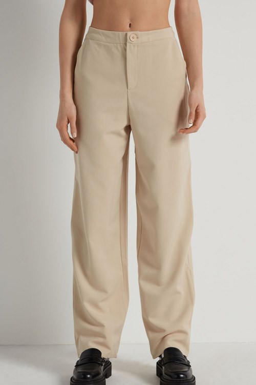 Tezenis Prosty Cloth Pants with Pockets Beżowe | 0935-NWBXE