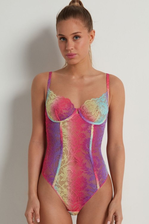 Tezenis Rainbow Koronkowe Balconette Bodysuit Kolorowe | 4810-METXN