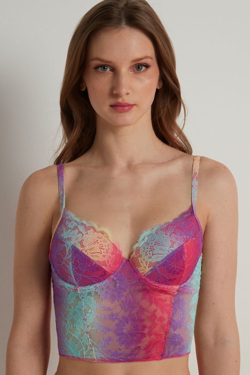 Tezenis Rainbow Koronkowe Push-Up Bra Top Kolorowe | 1078-FLAMR
