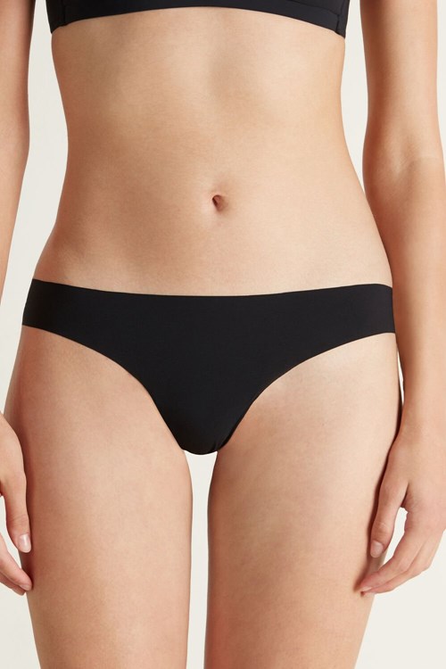 Tezenis Raw-Edge Microfiber Cheeky Czarne Czarne | 5349-ZBPSC
