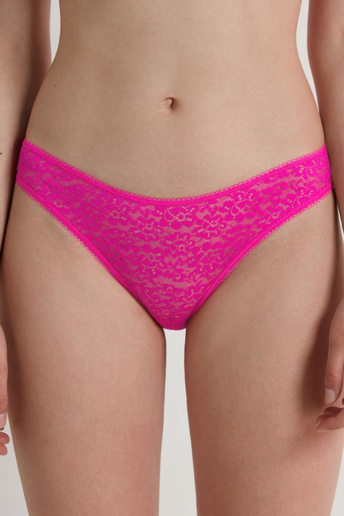 Tezenis Recycled Koronkowe High-Cut Panties Różowe Fuksja | 7528-WMXPD