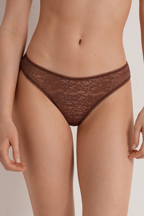 Tezenis Recycled Koronkowe High-Cut Panties Brązowe Brązowe | 8907-CJSRO