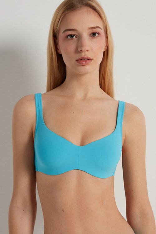 Tezenis Recycled Microfiber Paris Print Balconette Bra Głęboka Niebieskie Niebieskie | 2843-OFIDH