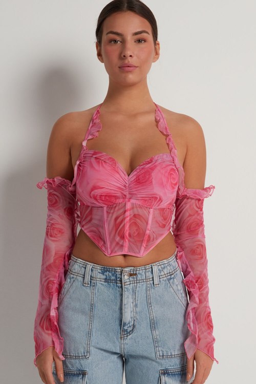 Tezenis Romantic Roses Bandeau Bra Top Różowe Różowe | 0629-TQLUN