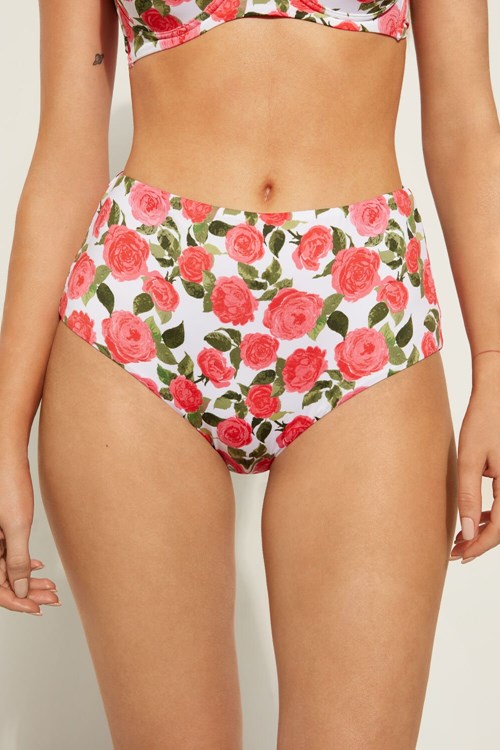 Tezenis Romantic Roses High-Waisted Bikini Bottoms Różowe | 9270-BRMTV